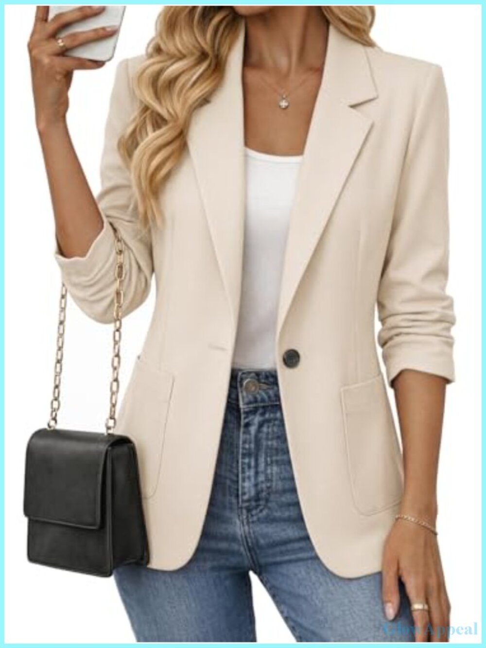 Women's Lightweight Fitted Ruched 3/4 Sleeve Business Casual Blazer